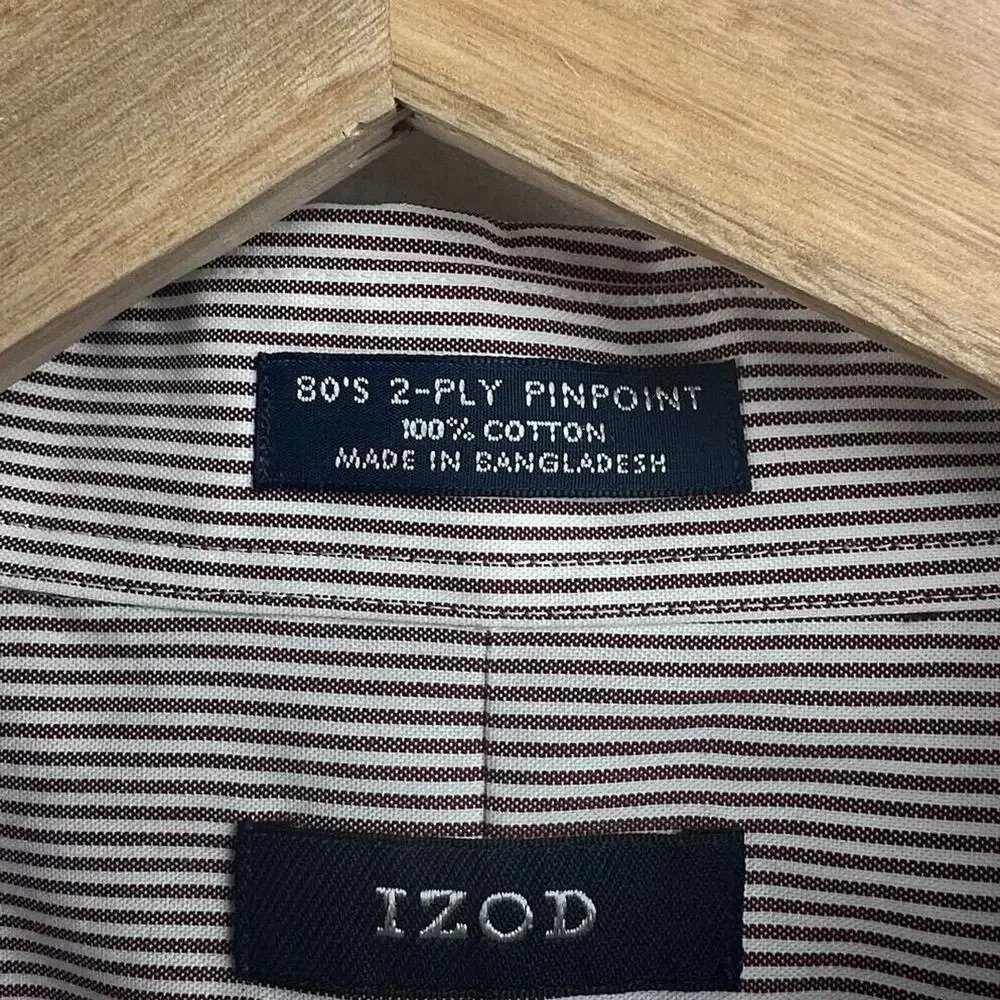 IZOD Striped Button Down Collared Long Sleeve Shirt Size XXL 80s‎ 2-Ply Pinpoint